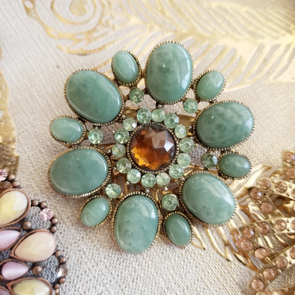 Faux Jade Brooch / Hair clip